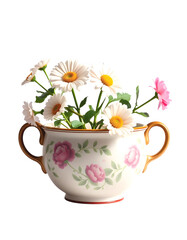 Fototapeta premium Flower bowl or pot with handles, vintage style isolated on white, Side lit