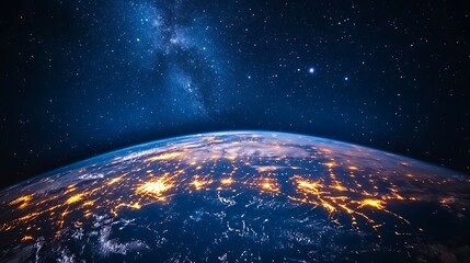 Obraz premium The Earth in space a blue night sky with stars