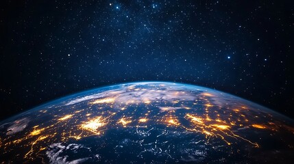 Obraz premium The Earth in space a blue night sky with stars