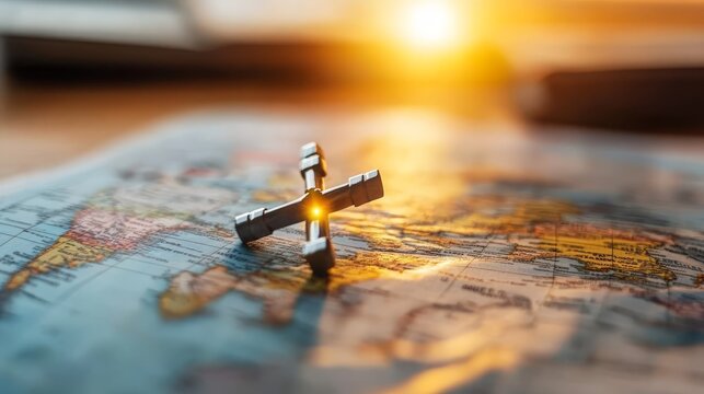 World Map Travel Exploration Adventure Compass Sunset