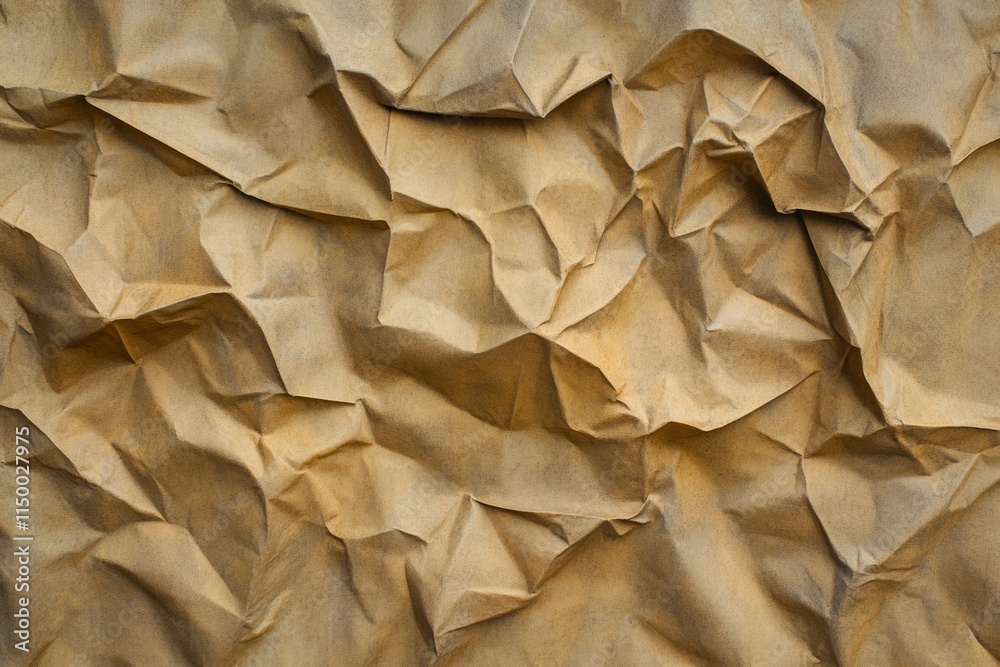 Poster crumpled paper texture with nuanced folds and wrinkles, showcasing intricate patterns and natural sh