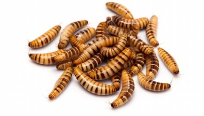 Obraz premium Close-Up View of Zophobas Larvae with Distinct Stripe Patterns, Ideal for Educational or Scientific Purposes, Featuring Various Textures and Colors
