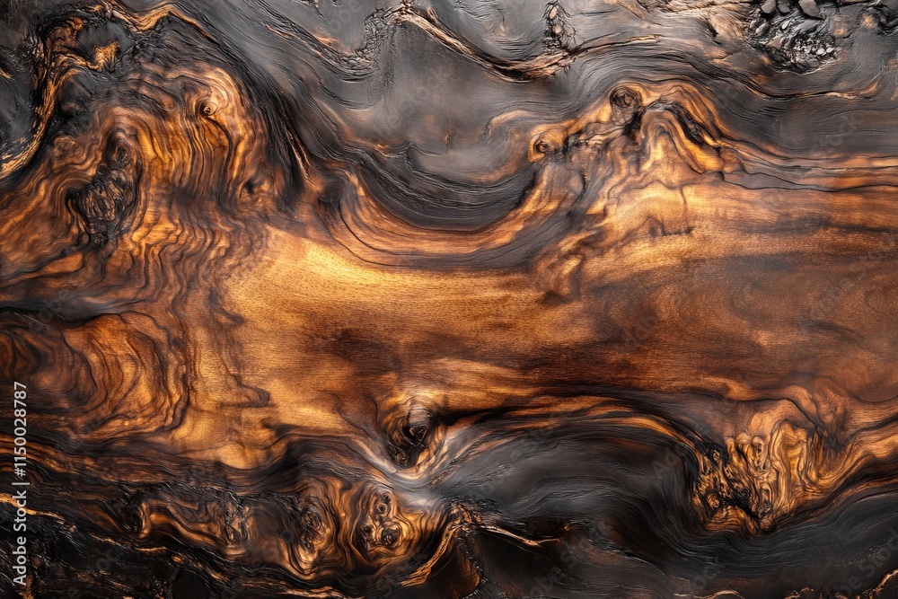 Poster dark walnut wood texture with glossy finish showcasing natural patterns and colors in rich detail