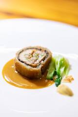 Close up Rolled Chicken in puff pastry