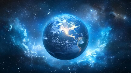 Fototapeta premium The Earth in space a blue night sky with stars