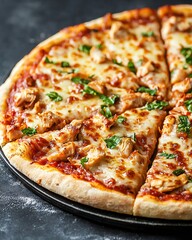 National Pizza Day Delicious Chicken Pizza Melted Cheese Basil Food Photography