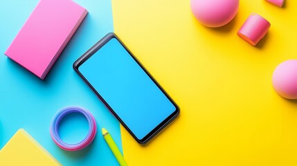Smartphone Mockup  Colorful Background  Flat Lay  Mobile App Design