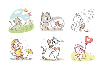 Playful and Cute Kittens - Clipart Illustration Bundle