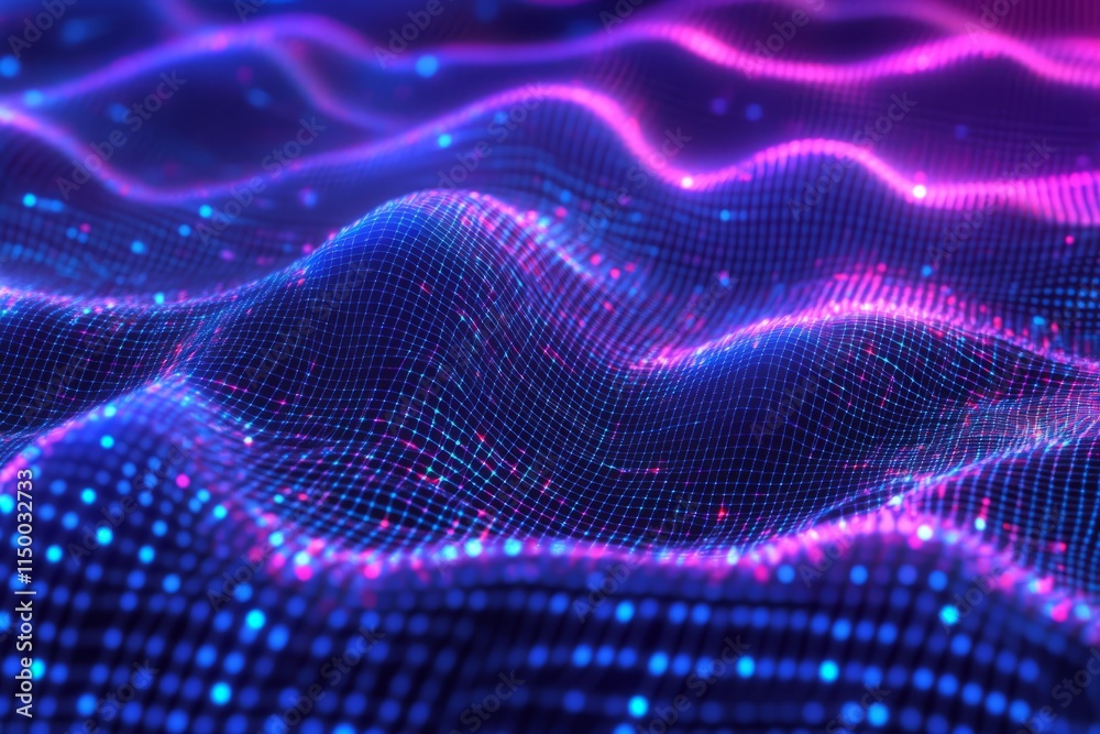 Poster Holographic cube grid texture with glowing effects in vibrant colors for digital design