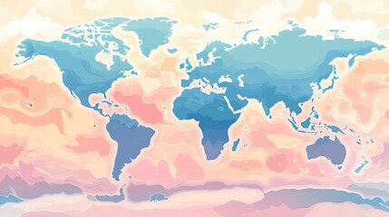 Obraz premium Abstract World Map: Pastel Hues and Oceanic Depths