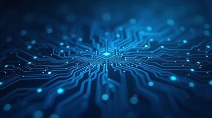 CPU Chip on Motherboard. Abstract background with computer processor chip on a circuit board with microchips and other computer parts. Electronic circuit board close up