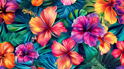 Hawaiian brilliant colors patterns seamless