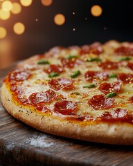 National Pizza Day Delicious Pepperoni Pizza with Gold Flakes Close Up