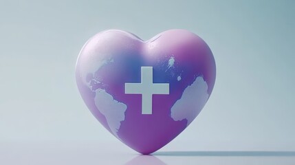 Obraz premium Global Health Heart Medical Cross on Purple Earth Globe