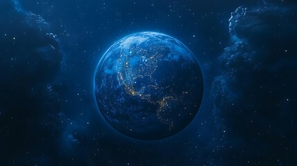 The Earth in space a blue night sky with stars