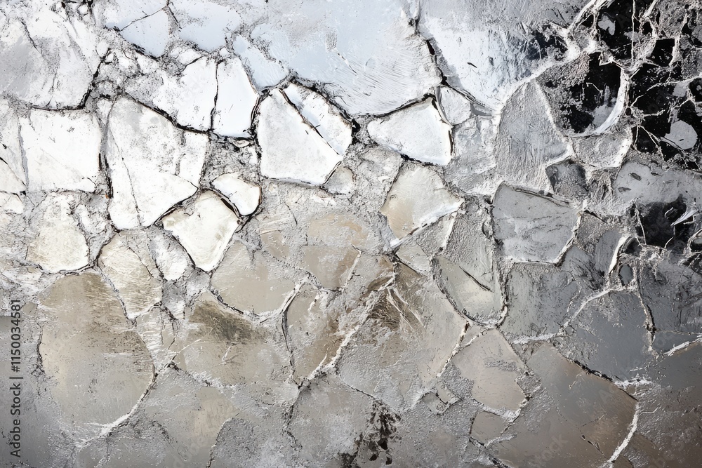 Poster texture of ice-like glass featuring intricate frozen cracks and patterns in a frozen landscape
