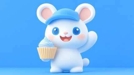 Cute Cartoon Mouse with Cupcake