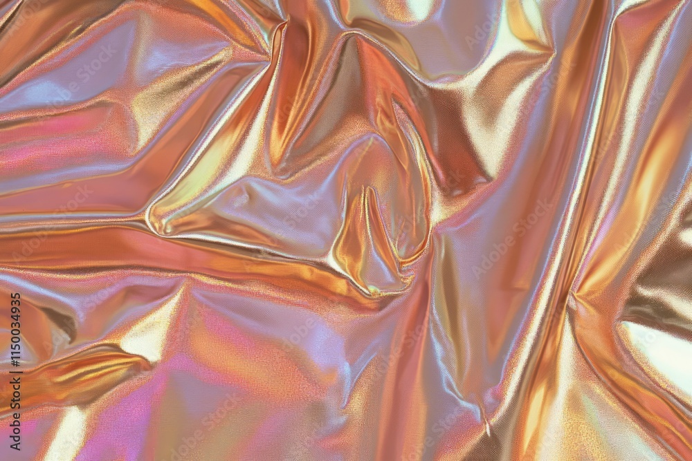 Poster Iridescent smooth surface texture with fluid-like folds reflecting light in warm colors
