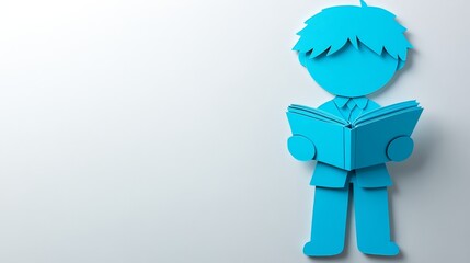 Boy Reading Book  Paper Cutout Style  Education Concept
