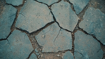 Obraz premium High Angle Shot of Cracked Road Surface with Deep Texture and Earthy Tones
