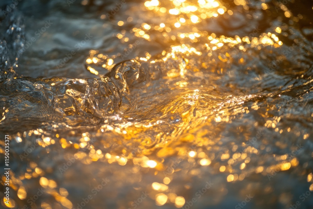 Poster liquid gold splashes frozen in mid-air displaying shimmering textures and vibrant reflections