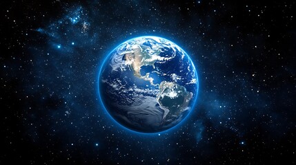 Fototapeta premium The Earth with blue lights from the city a dark sky galaxy space