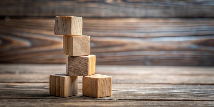 Stack of wooden blocks on rustic background, a simple yet compelling image for showcasing your ideas and creativity.