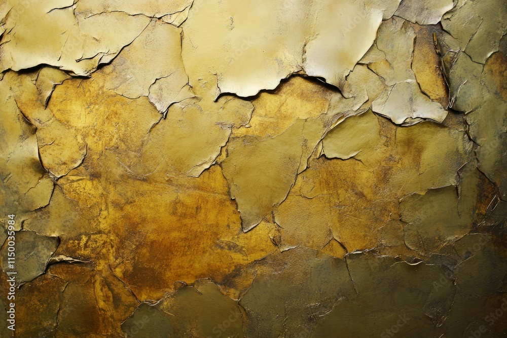 Poster Crumpled metallic gold foil texture with rich details and layers captured in a dynamic interplay of light