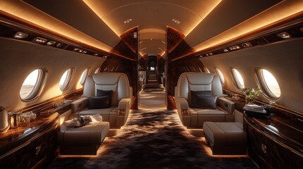 Fototapeta premium Luxurious private jet interior.
