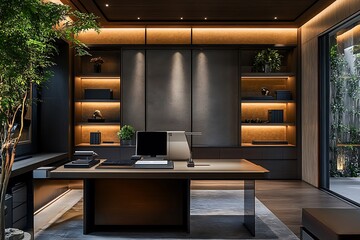 Modern Executive Office Design With Built In Shelving