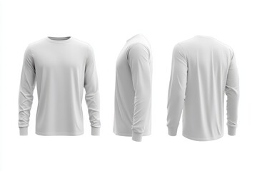 White long sleeve shirt mockup, front, side, and back views.