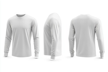 White long sleeve shirt mockup, front, side, back views. (1)