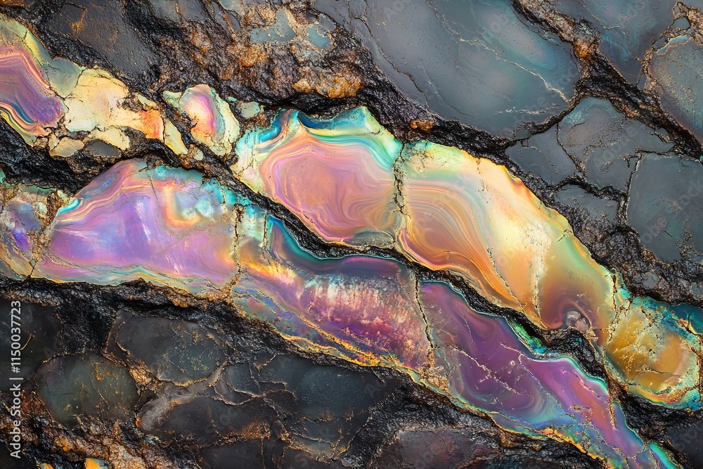 Poster polished holographic stone textured surface showcasing vibrant colors and intricate patterns