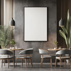 Mock-Up Poster Frame in Modern Cafe Interior - 3D Render