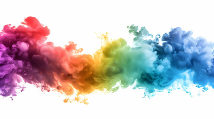 Fototapeta premium Vibrant Rainbow Ink Clouds Against a White Background