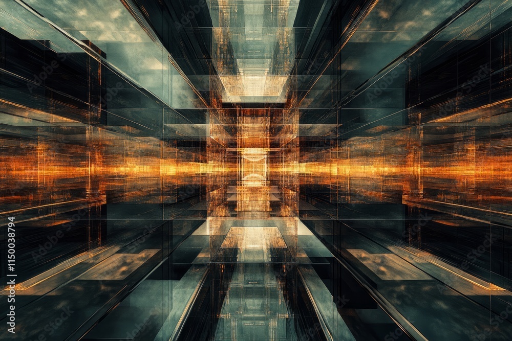 Aufkleber Reflective textures of skyscraper glass create a mesmerizing visual depth and complexity in modern architecture
