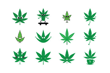 Cartoon Marijuana Leaf Clip art Vector Art and Illustration Bundle