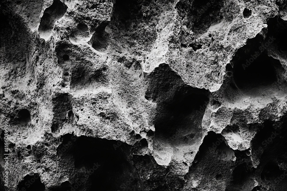 Poster rough volcanic rock texture showcasing porous surface features and unique geological formations in m