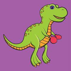 cartoon green children's t-rex with boxing gloves and black eye