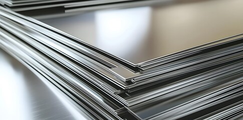Detailed close-up of polished metal sheets stacked together, highlighting the shine and craftsmanship of the material