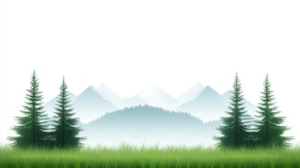 Fototapeta premium Silhouette of lush green forests on a white background nature scene minimalist design tranquil atmosphere