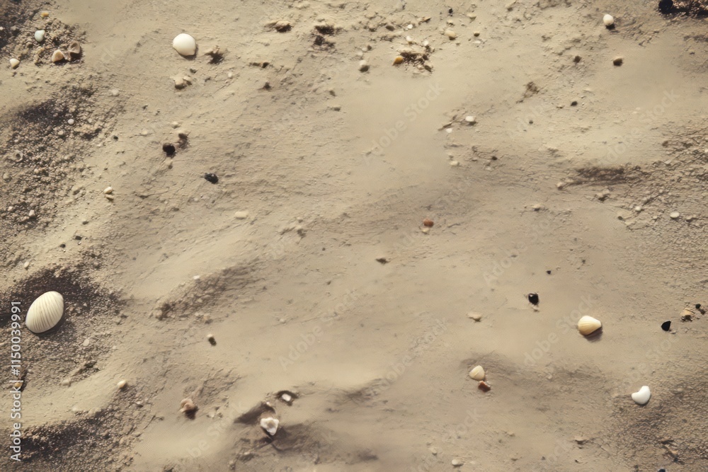 Poster sandy surface texture featuring small pebbles and seashells from a coastal area