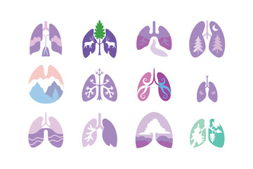 Funny Human Lung Silhouette with Forest Pastel Vector Art