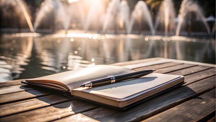 Open Notebook with Fountain Pen by the Lake. Perfect for: Journaling Retreats, Writing Workshops, Creative Weekends