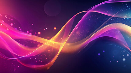 Abstract Flowing Waves: A mesmerizing digital art piece with swirling, luminous waves in vibrant hues of pink, orange, and yellow against a deep blue background.