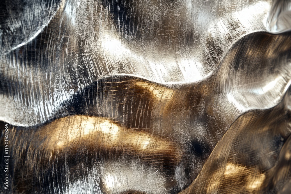 Poster Shiny brushed metal texture with wavy patterns reflecting light and color variations