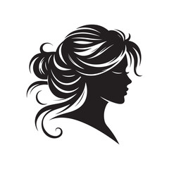 Black Color Woman Hairstyle silhouette design Vector Illustration, Solid White Background 49.eps