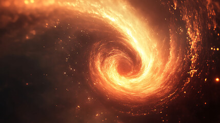 Cosmic Inferno: A fiery spiral galaxy ablaze in a mesmerizing display of celestial energy.  The swirling vortex of orange and red hues creates a captivating cosmic spectacle. 