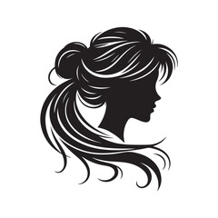Black Color Woman Hairstyle silhouette design Vector Illustration, Solid White Background 57.eps