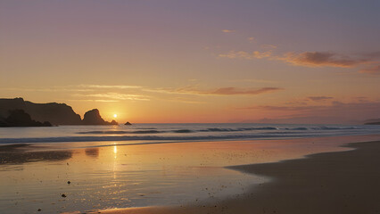Peaceful Beach Sunrise with Soft Gentle Waves Creating a Tranquil Atmosphere of Natural Beauty